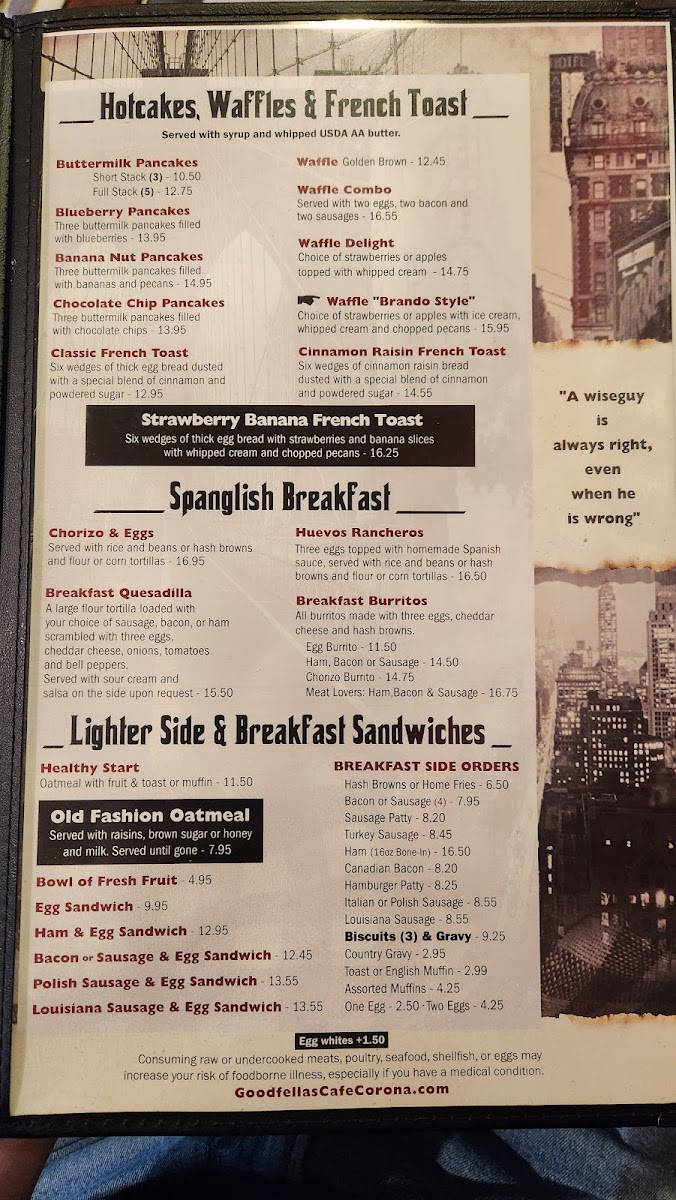 Goodfellas Cafe Menu - Image 1